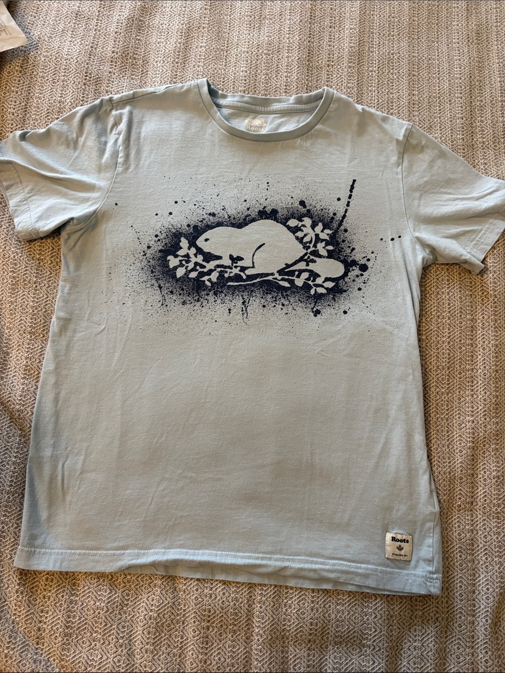 Roots Light Blue Short-Sleeve Graphic Tee with Navy Print